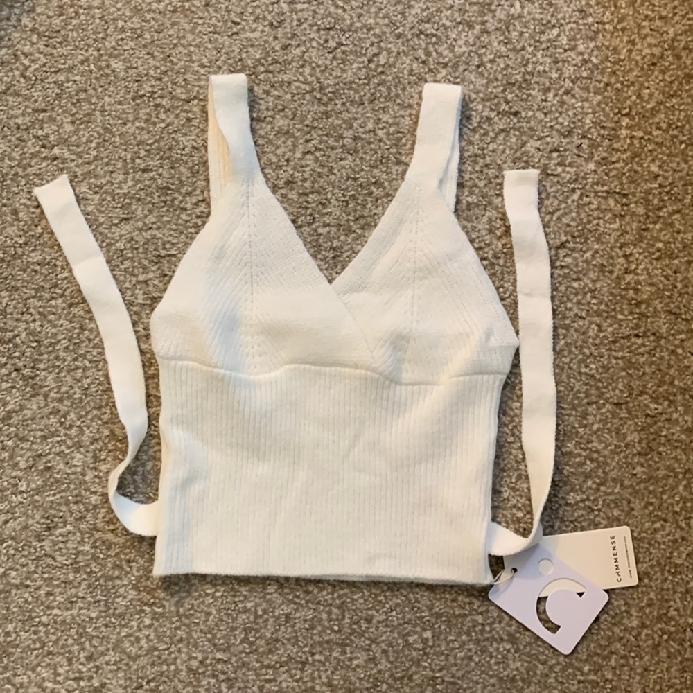 COMMENSE: Criss Cross Tie Back Crop Sweater Vest